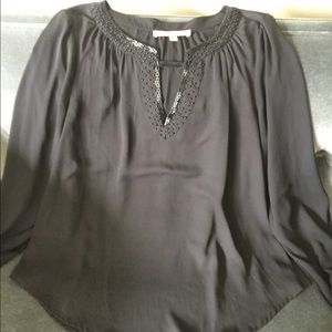 Beaded Black Flowy Blouse